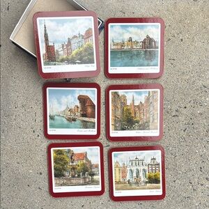 Gdamse watercolor coasters Classic Cityscape Coasters Set by - Red and White